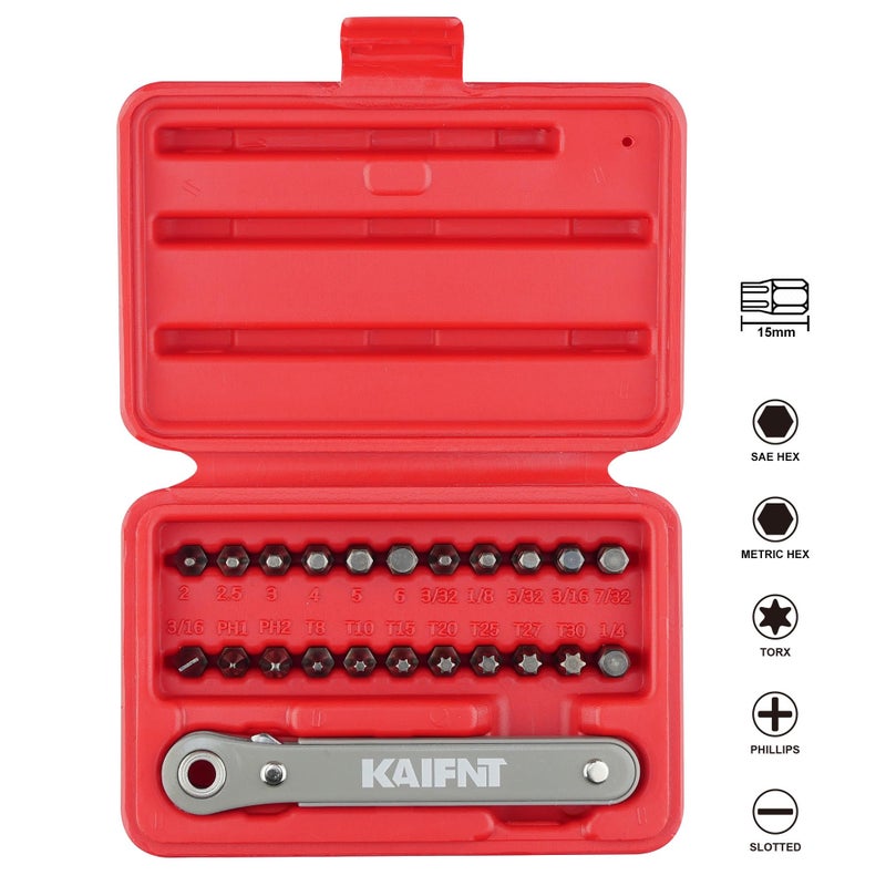 KAIFNT K451 Ultra Low Profile Screwdriver Bit Set with Mini Ratchet Wrench, 1/4-Inch Drive, 23-Piece - Image 3